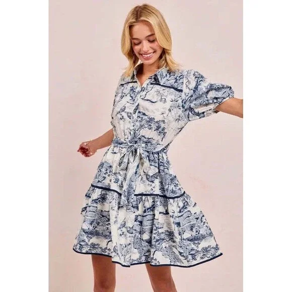 BiBi Woven Printed Tiered Dress - Picture 2 of 4